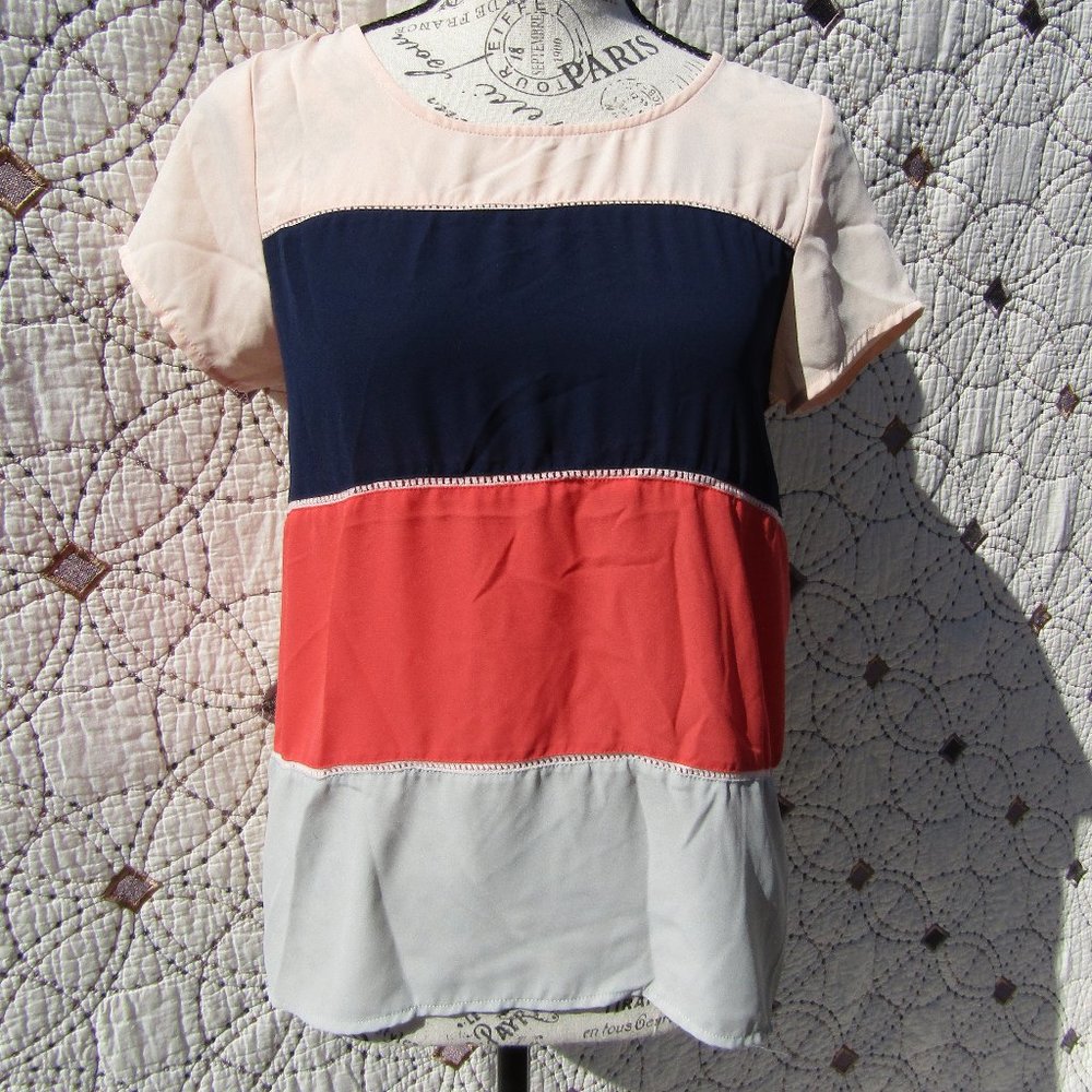 EUC Forever 21 Sheer Color Block Blouse S